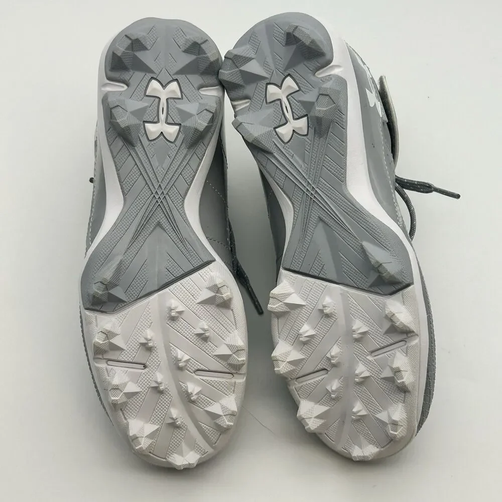 Under Armour Boys Baseball Cleats Gray White Mid Top Size 3.5Y Hook Loop